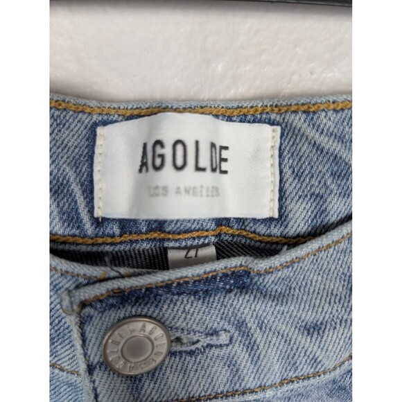 AGOLDE Jeans 27 Light Wash Nico High Rise Slim Raw Hem Distressed Cropped Mb - Picture 2 of 10